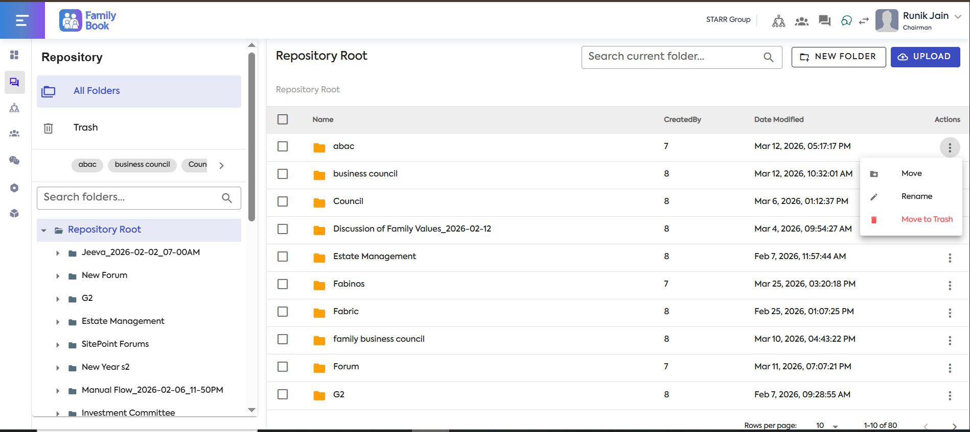 DMS - Repository Root with folder tree and actions