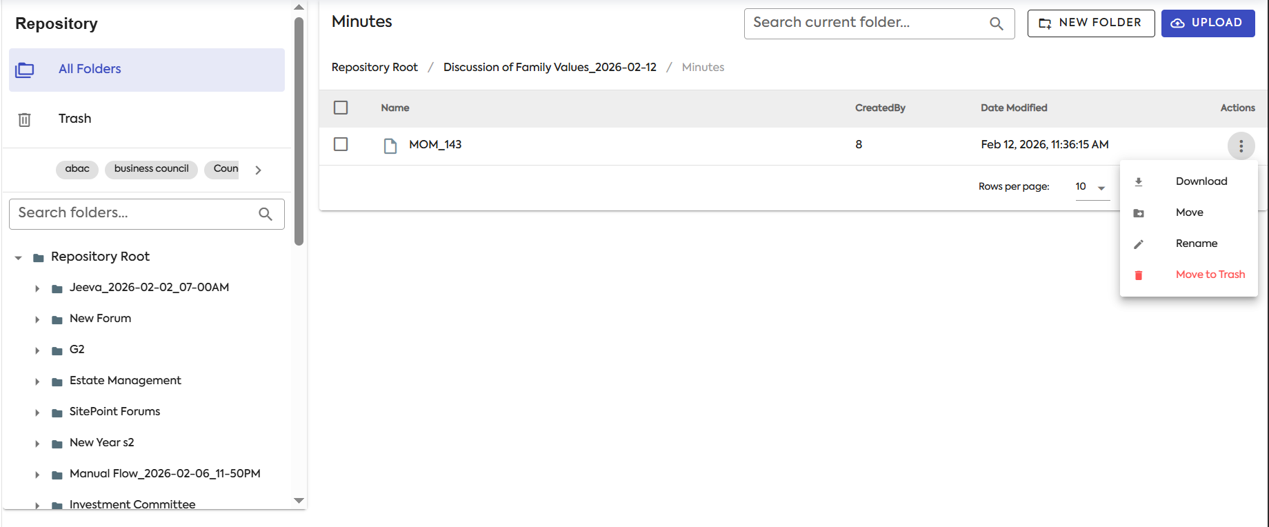 DMS - File actions: Download, Move, Rename, Trash
