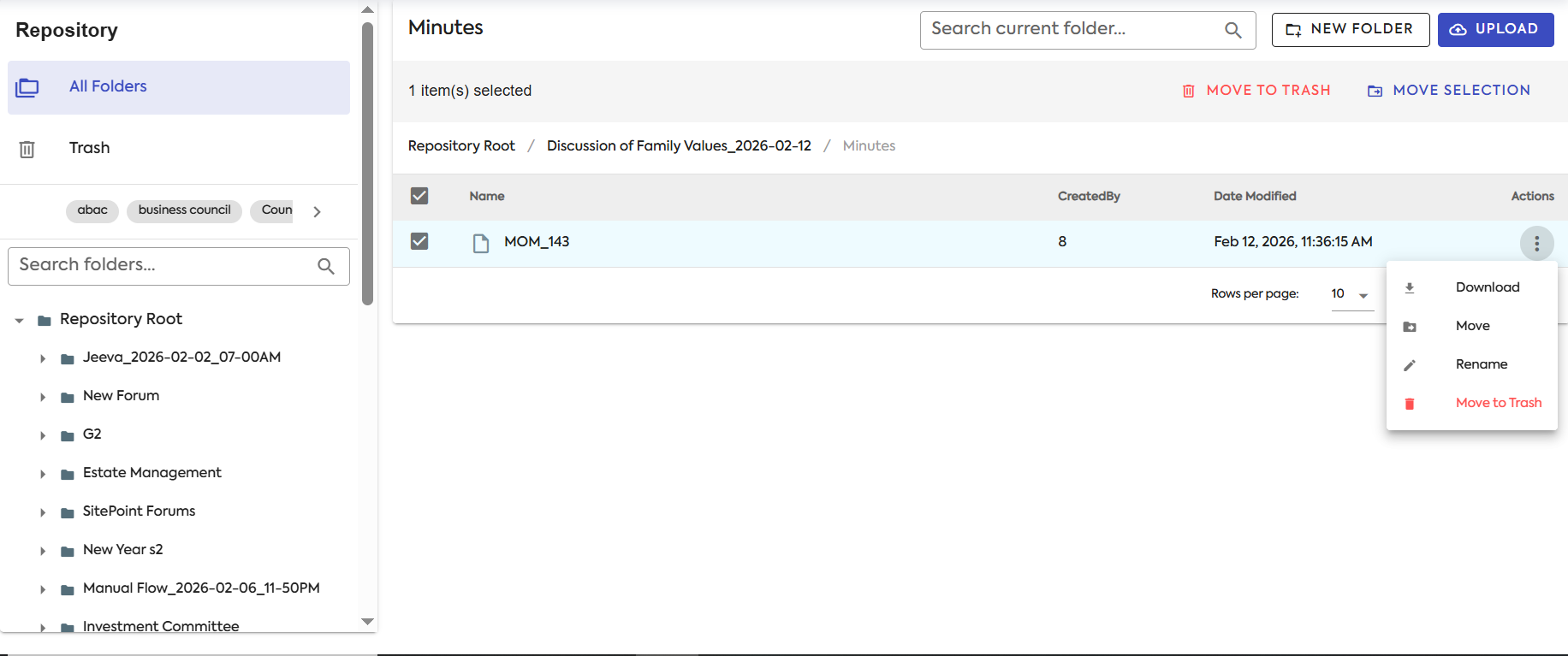 DMS - Bulk file selection and move actions